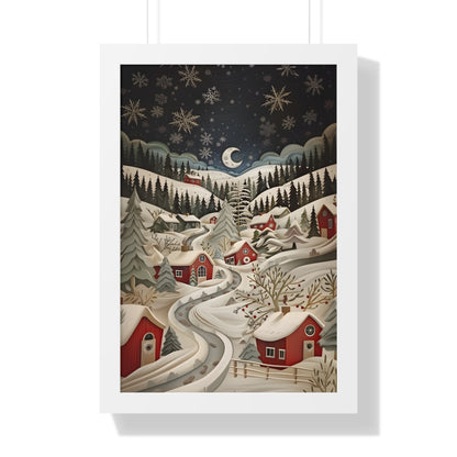 Framed Paper Print - Silent Snowfall Village