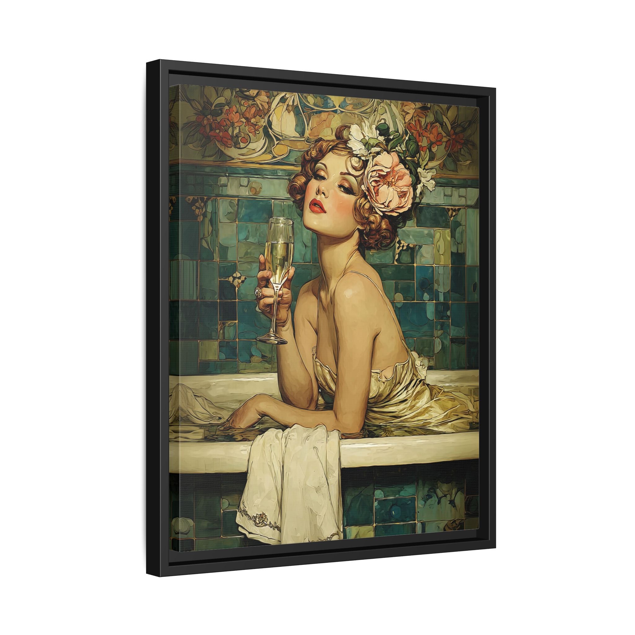 Framed Canvas - Champagne Bathtub Coquette
