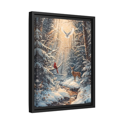 Framed Canvas - Winter Cardinal Deer Owl