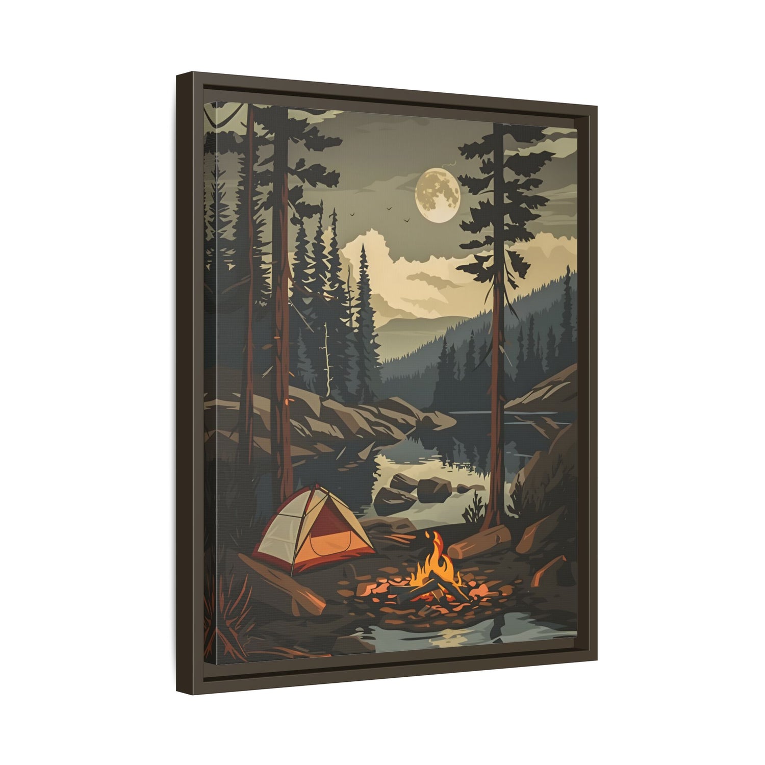 Framed Canvas - Moonlit Campfire Escape