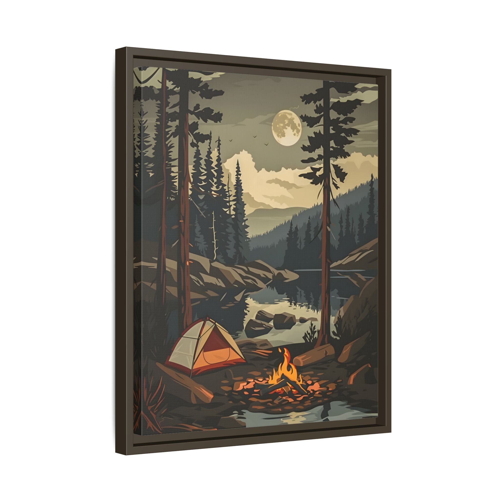 Framed Canvas - Moonlit Campfire Escape