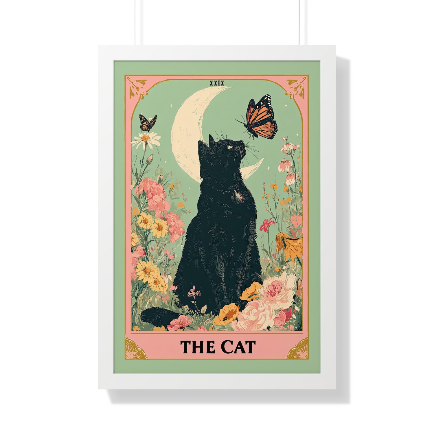 Framed Paper Print - Moonlight Familiar Tarot Cat