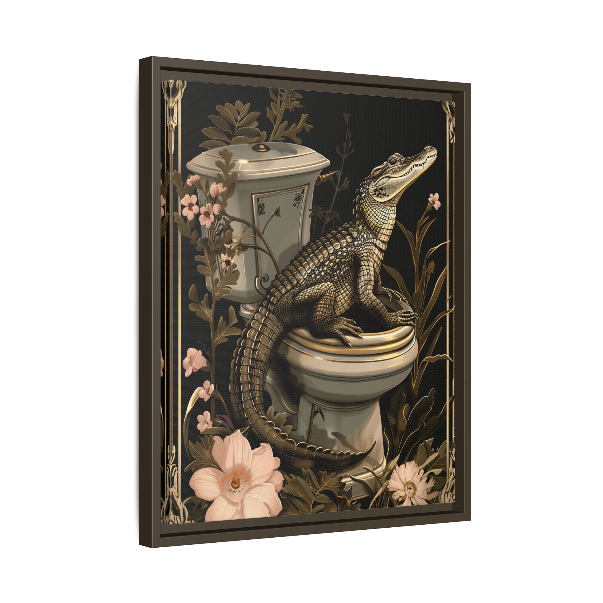 Framed Canvas - Toilet Gator Floral Surprise