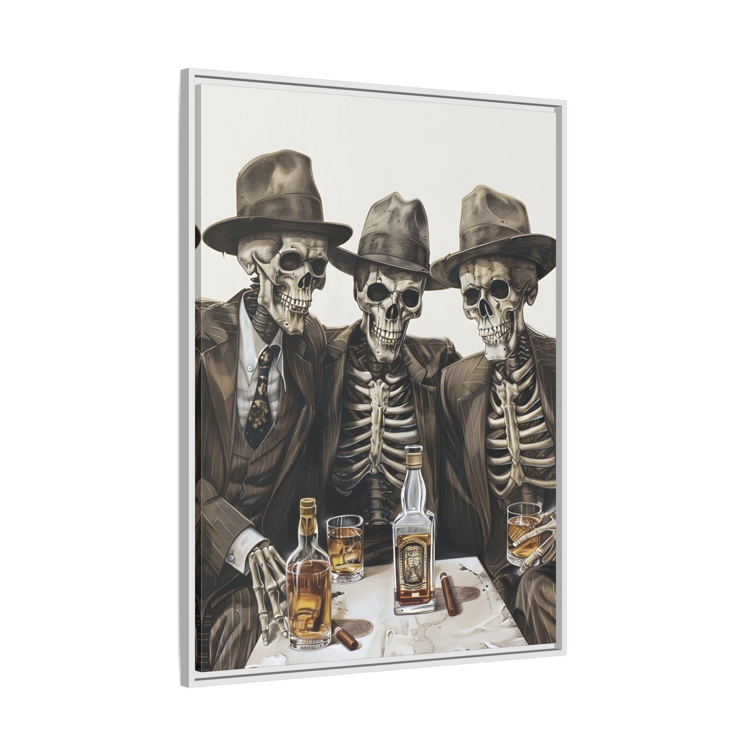 Framed Canvas - Skeleton Whiskey Gentlemen