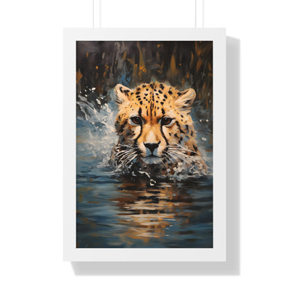 Framed Paper Print - Aqua Sprinting Cheetah