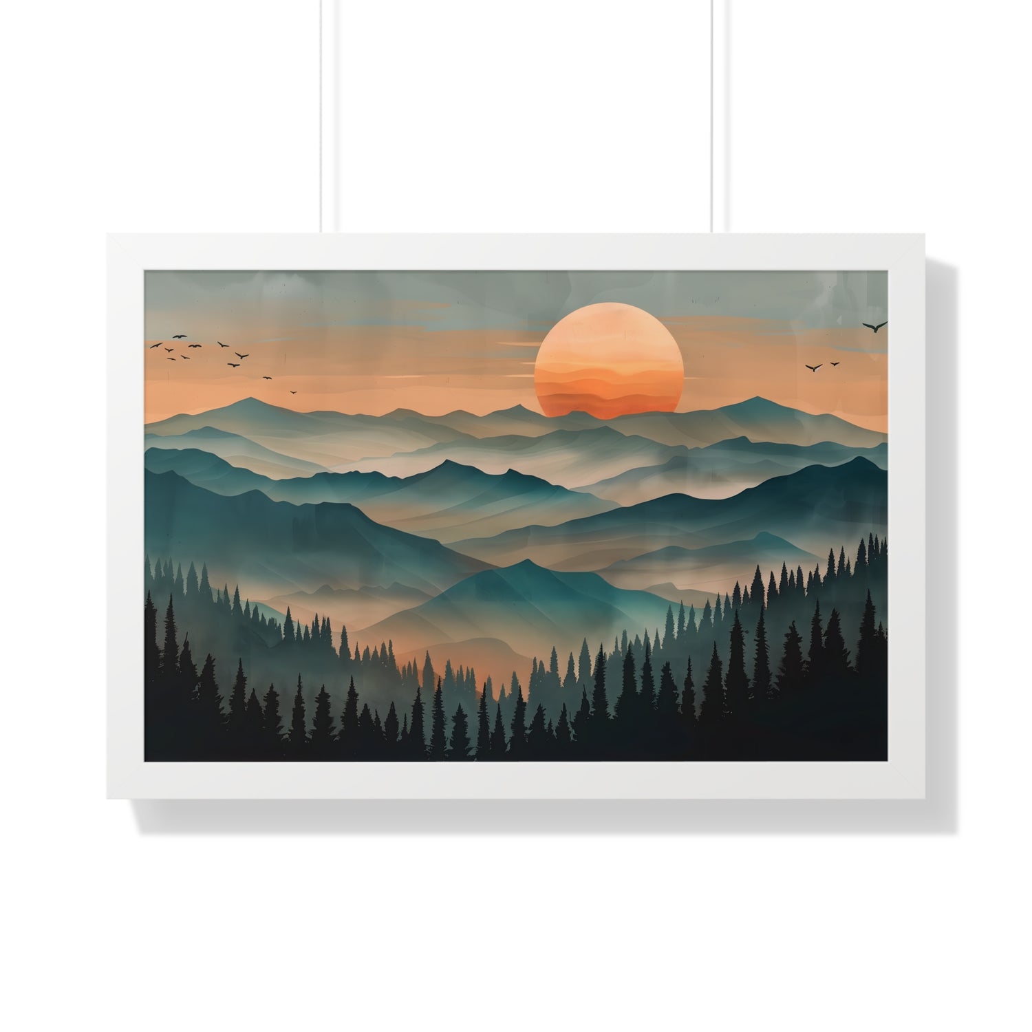 Framed Paper Print - Sunset Serenity Mountain Range