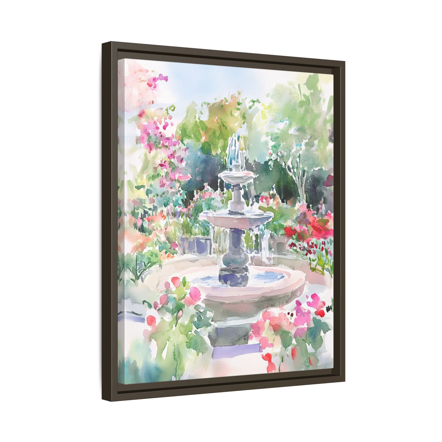 Framed Canvas - Charleston Garden Fountain View