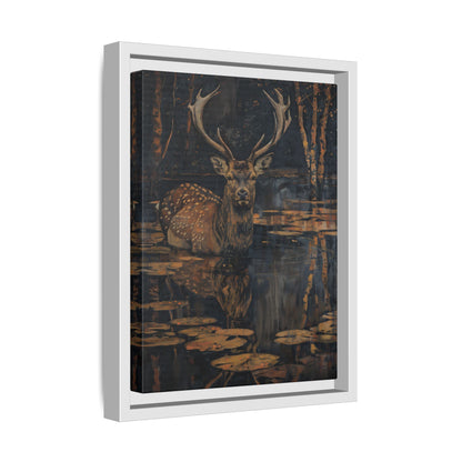 Framed Canvas - Twilight Stag Reflection