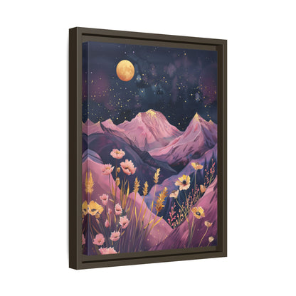 Framed Canvas - Golden Moon Over Lavender Peaks