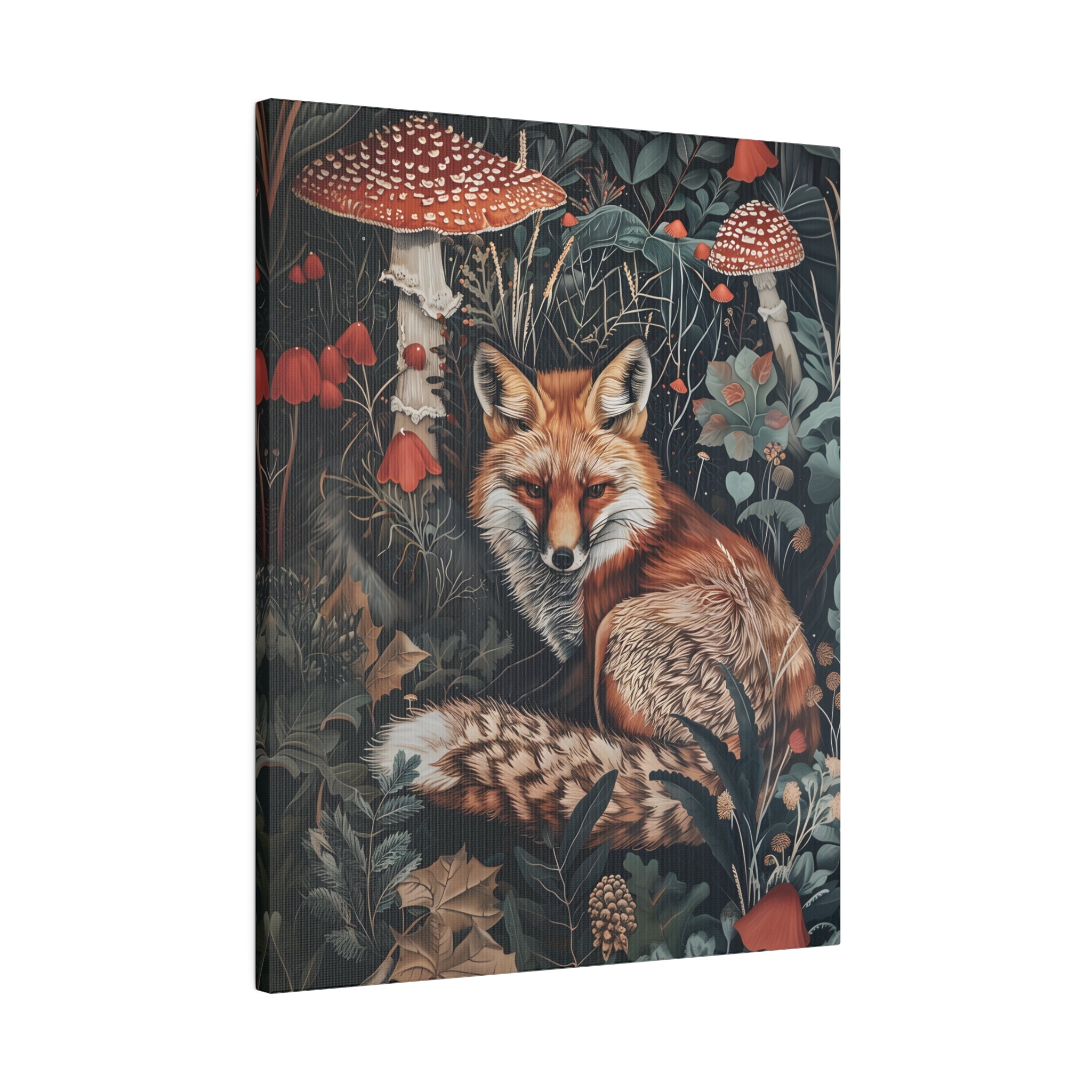 .75&quot; Matte Canvas - Forest Fox with Mushrooms