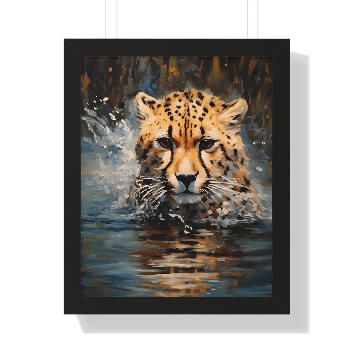 Framed Paper Print - Aqua Sprinting Cheetah