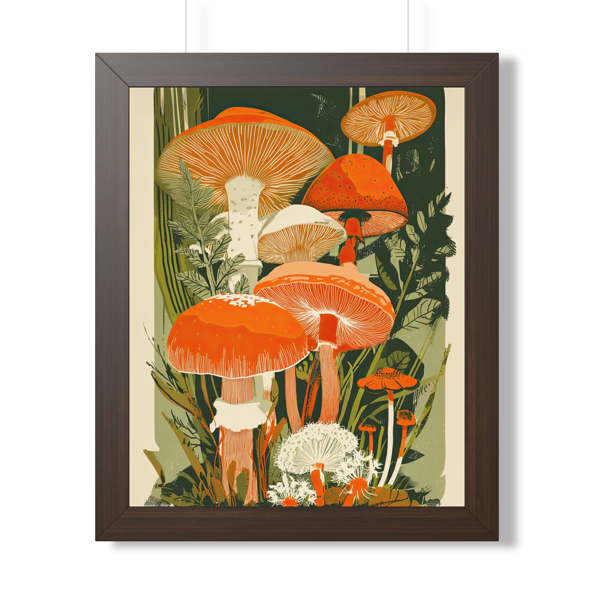 Framed Paper Print - Groovy Woodland Mushrooms