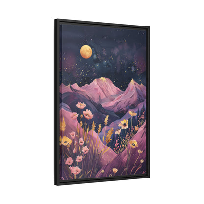 Framed Canvas - Golden Moon Over Lavender Peaks