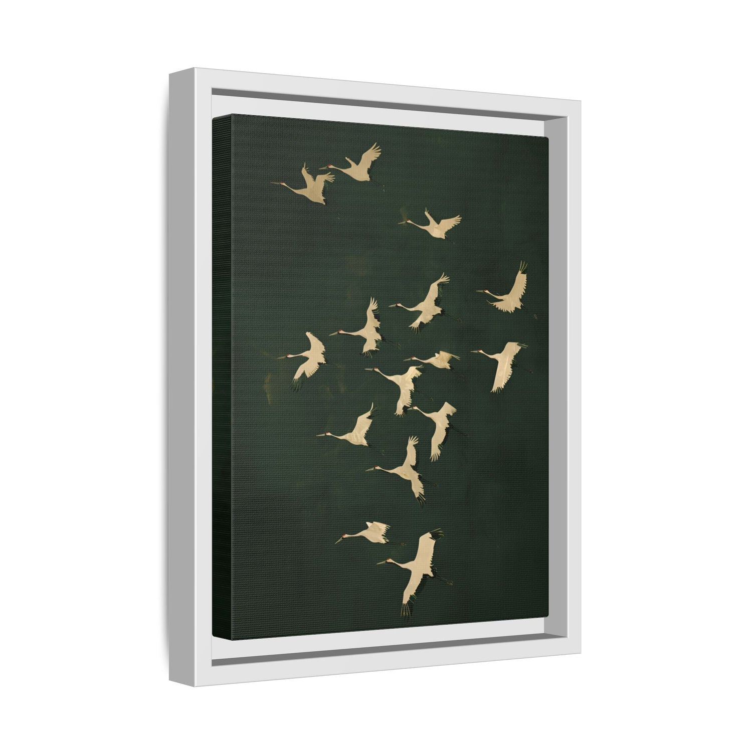 Framed Canvas - Emerald Sky Japanese Cranes