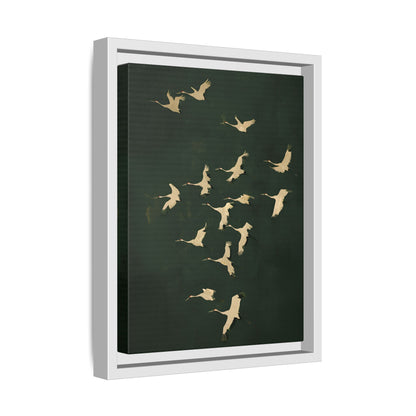 Framed Canvas - Emerald Sky Japanese Cranes