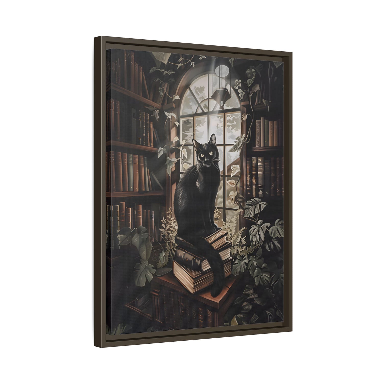 Framed Canvas - Book Hoarder Feline Gaze