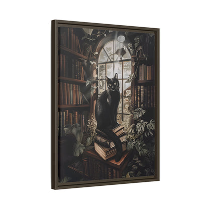 Framed Canvas - Book Hoarder Feline Gaze