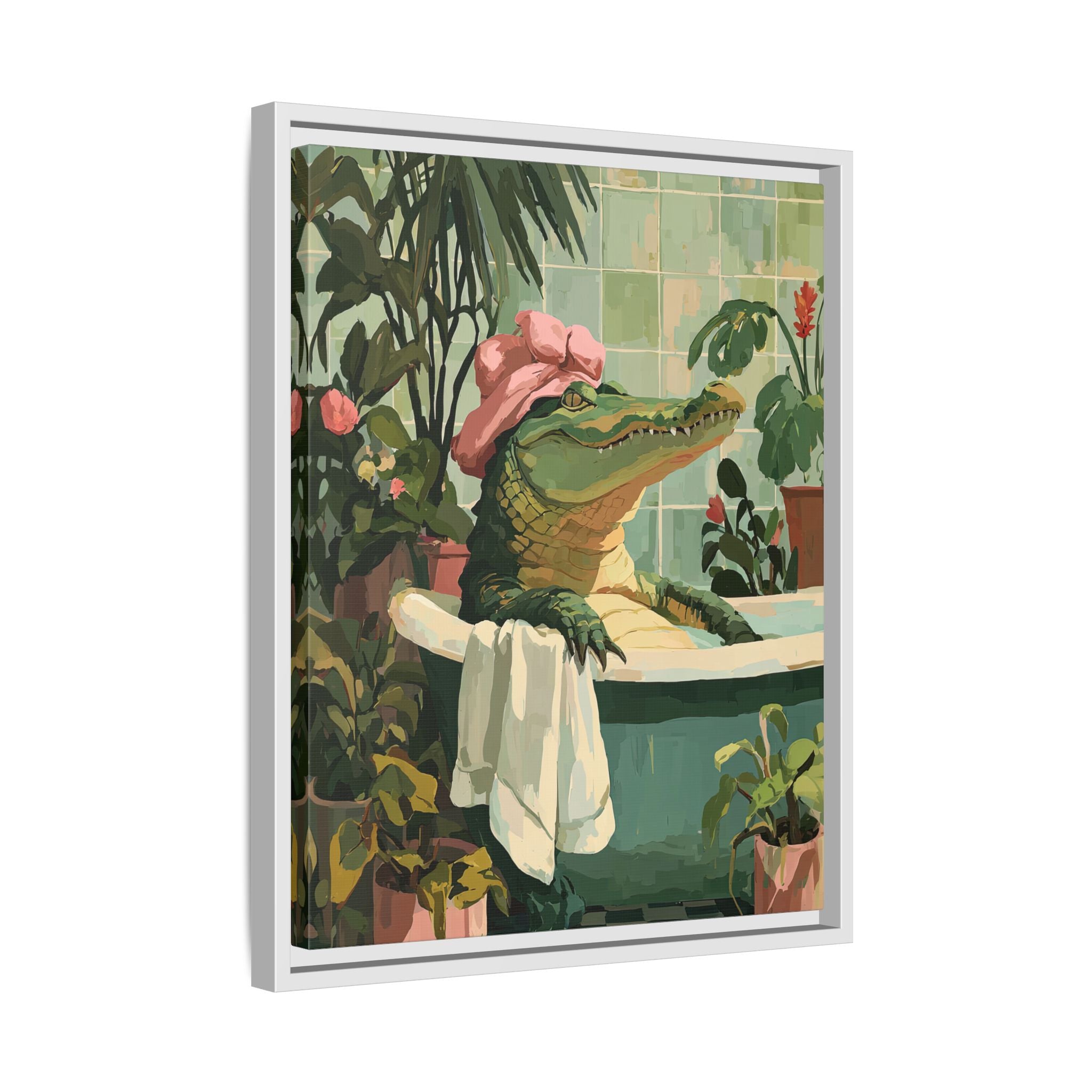 Framed Canvas - Bathtub Alligator Spa Day