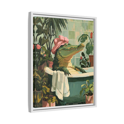Framed Canvas - Bathtub Alligator Spa Day