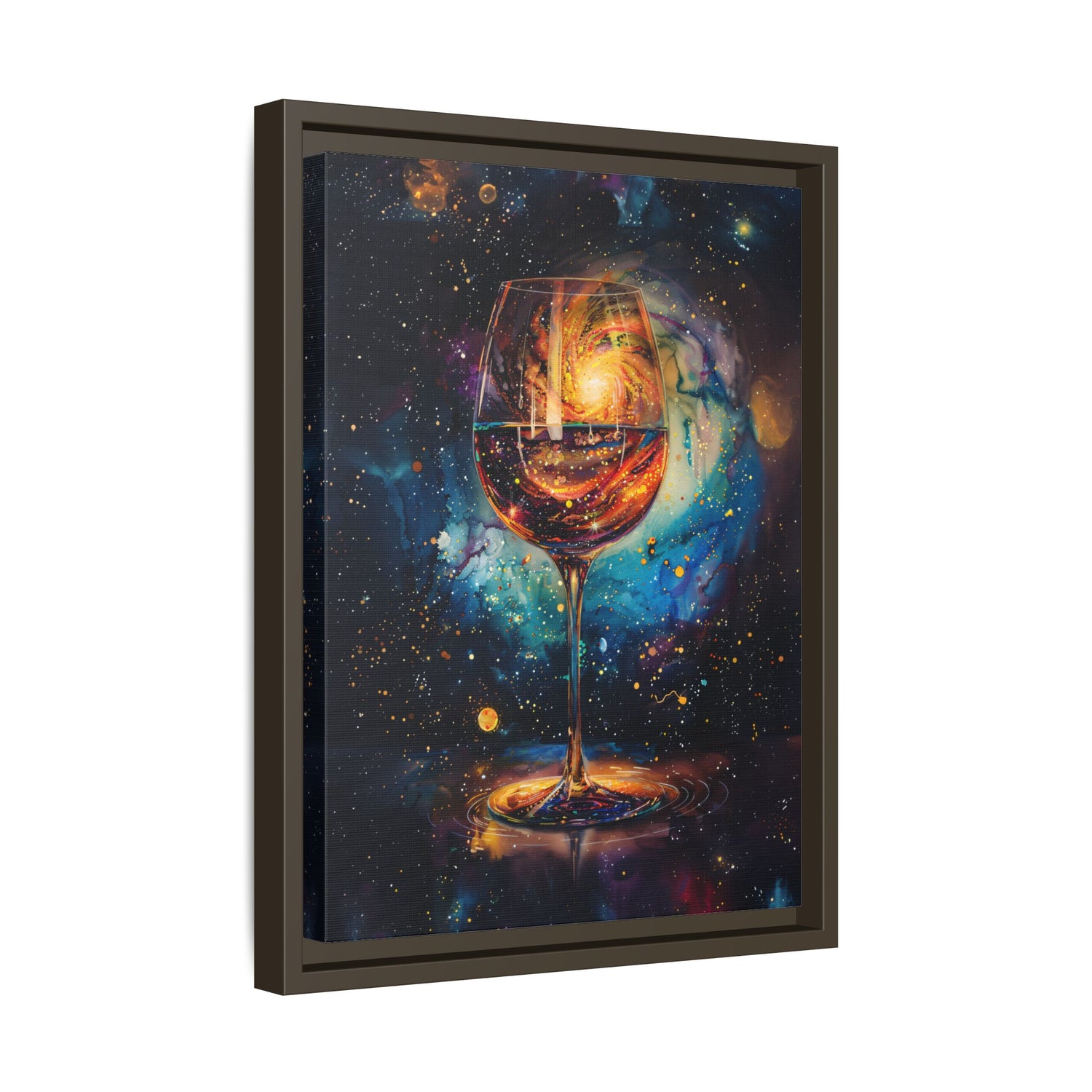 Framed Canvas - Cosmic Swirl in Wine Glass
