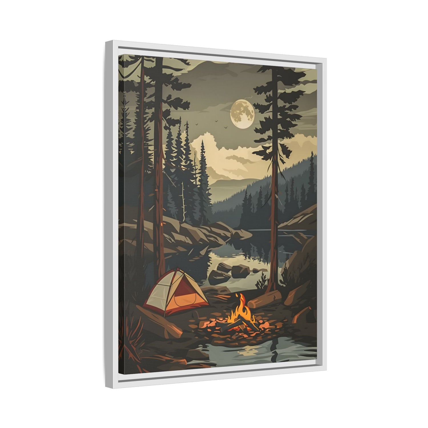 Framed Canvas - Moonlit Campfire Escape