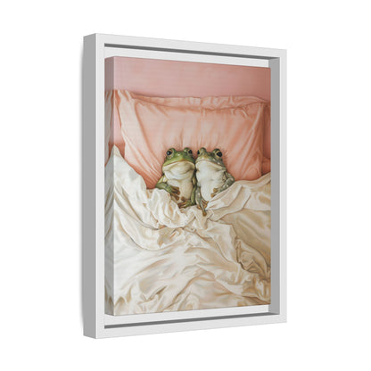Framed Canvas - Cozy Frogs Romantic Bliss