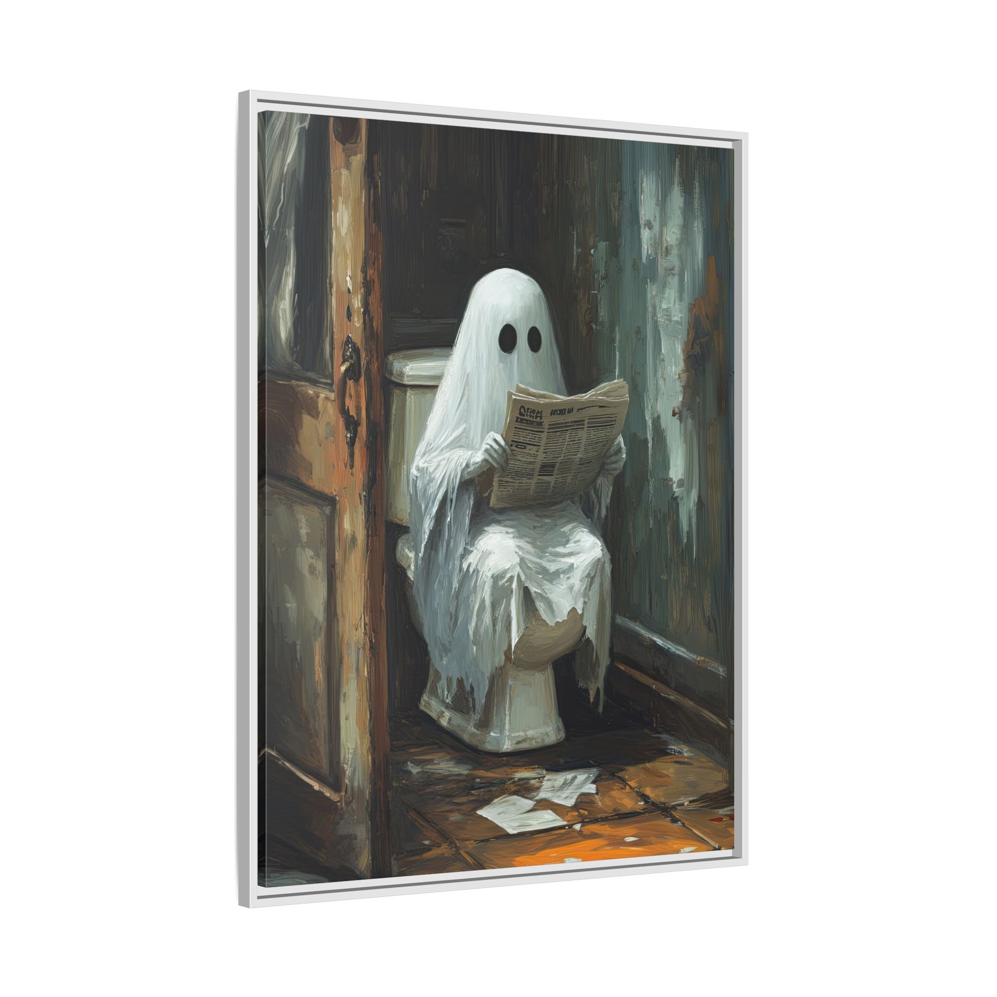 Framed Canvas - Ghostly Bathroom Break