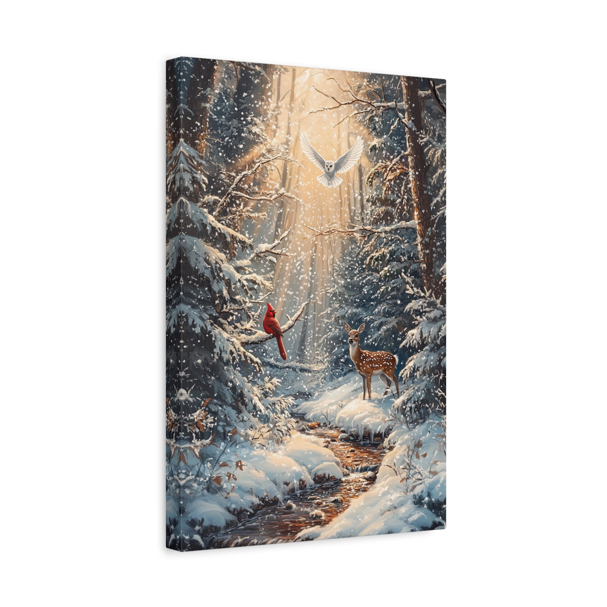 1.25" Matte Canvas - Winter Cardinal Deer Owl