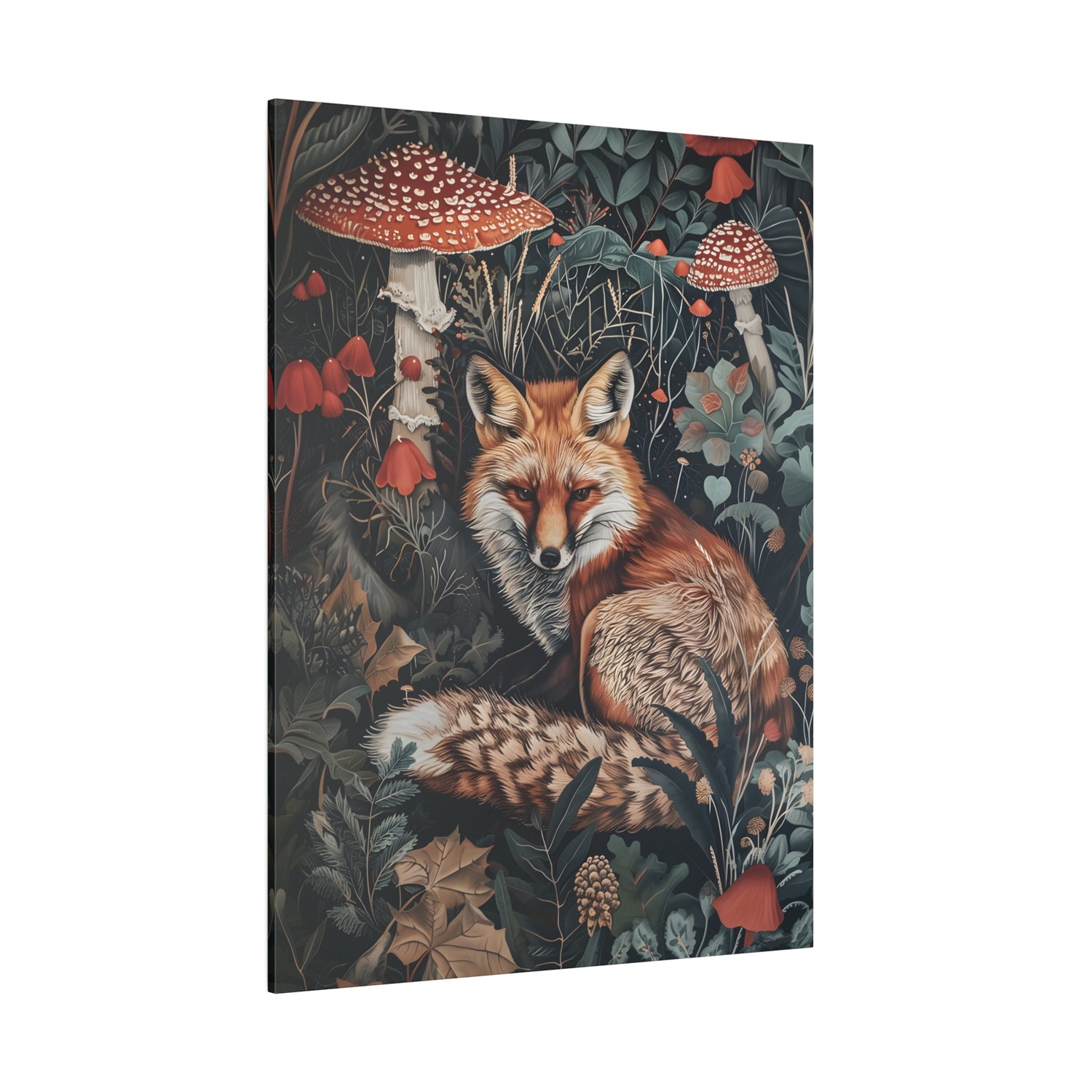 .75&quot; Matte Canvas - Forest Fox with Mushrooms