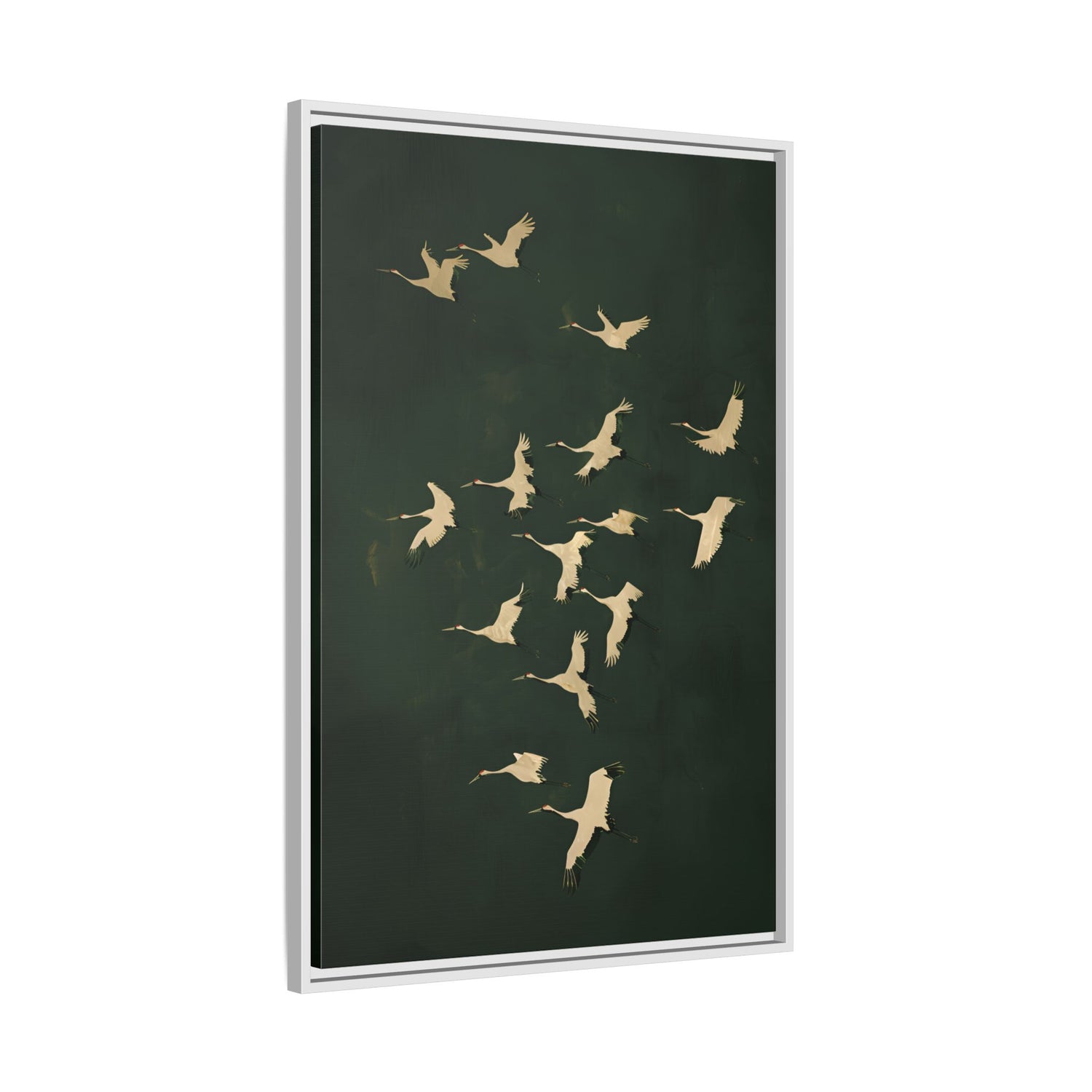 Framed Canvas - Emerald Sky Japanese Cranes