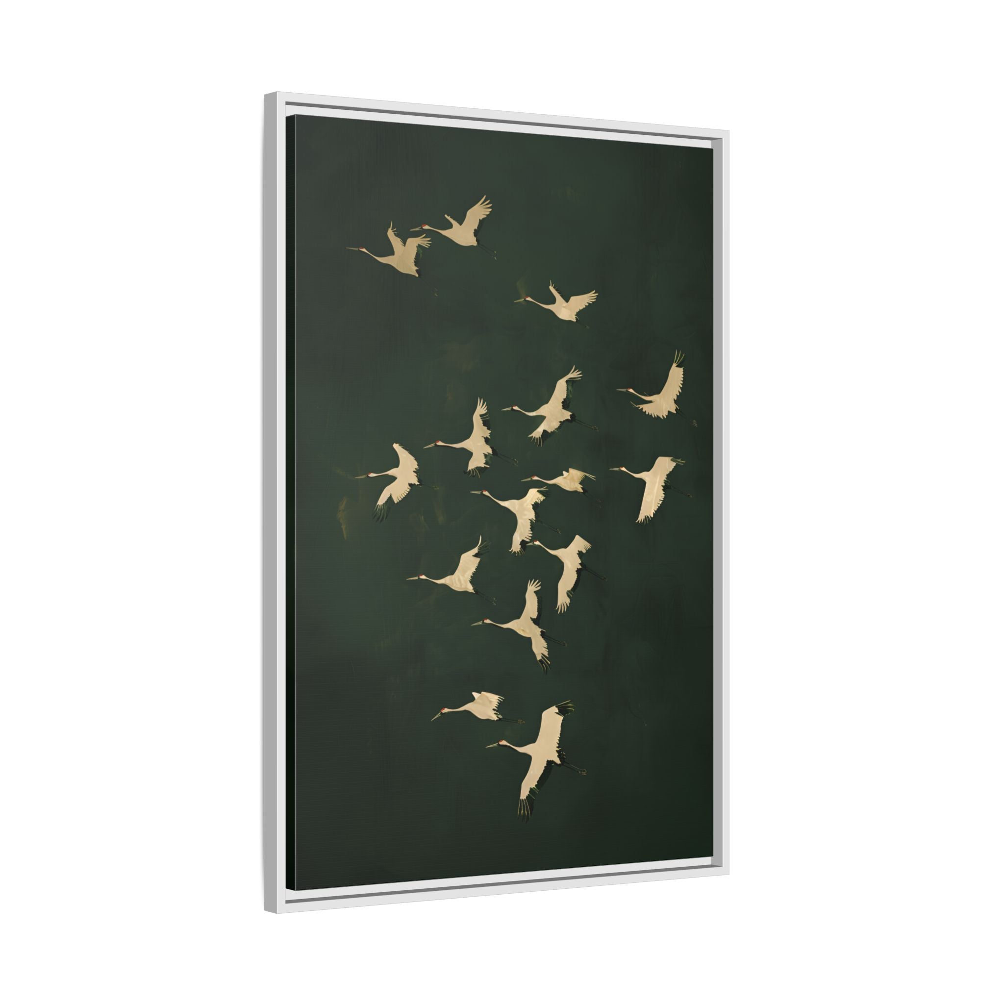 Framed Canvas - Emerald Sky Japanese Cranes