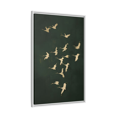 Framed Canvas - Emerald Sky Japanese Cranes