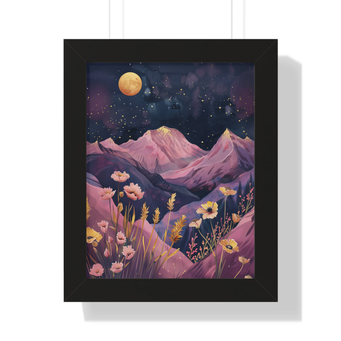 Framed Paper Print - Golden Moon Over Lavender Peaks