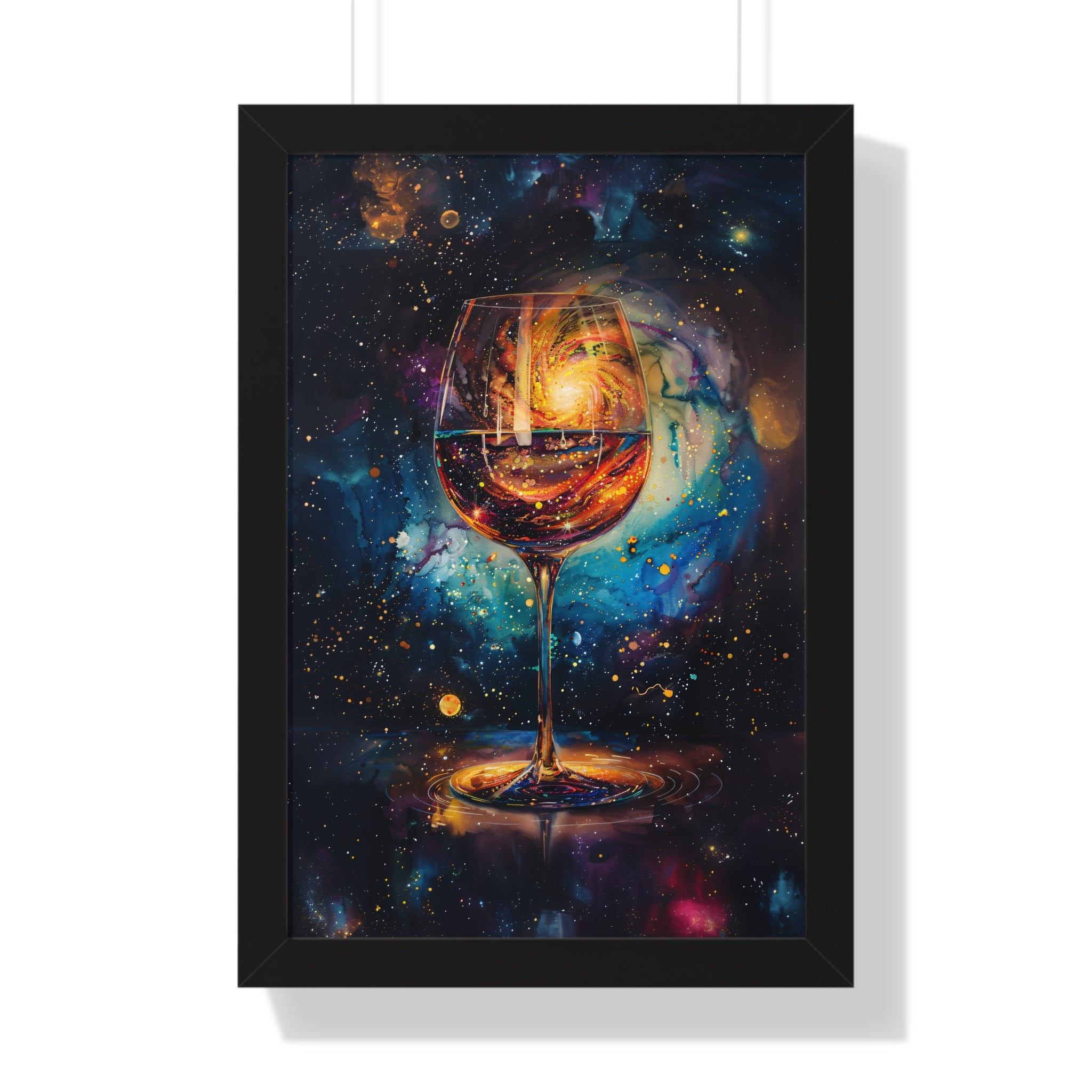 Framed Paper Print - Cosmic Swirl in Wine Glass