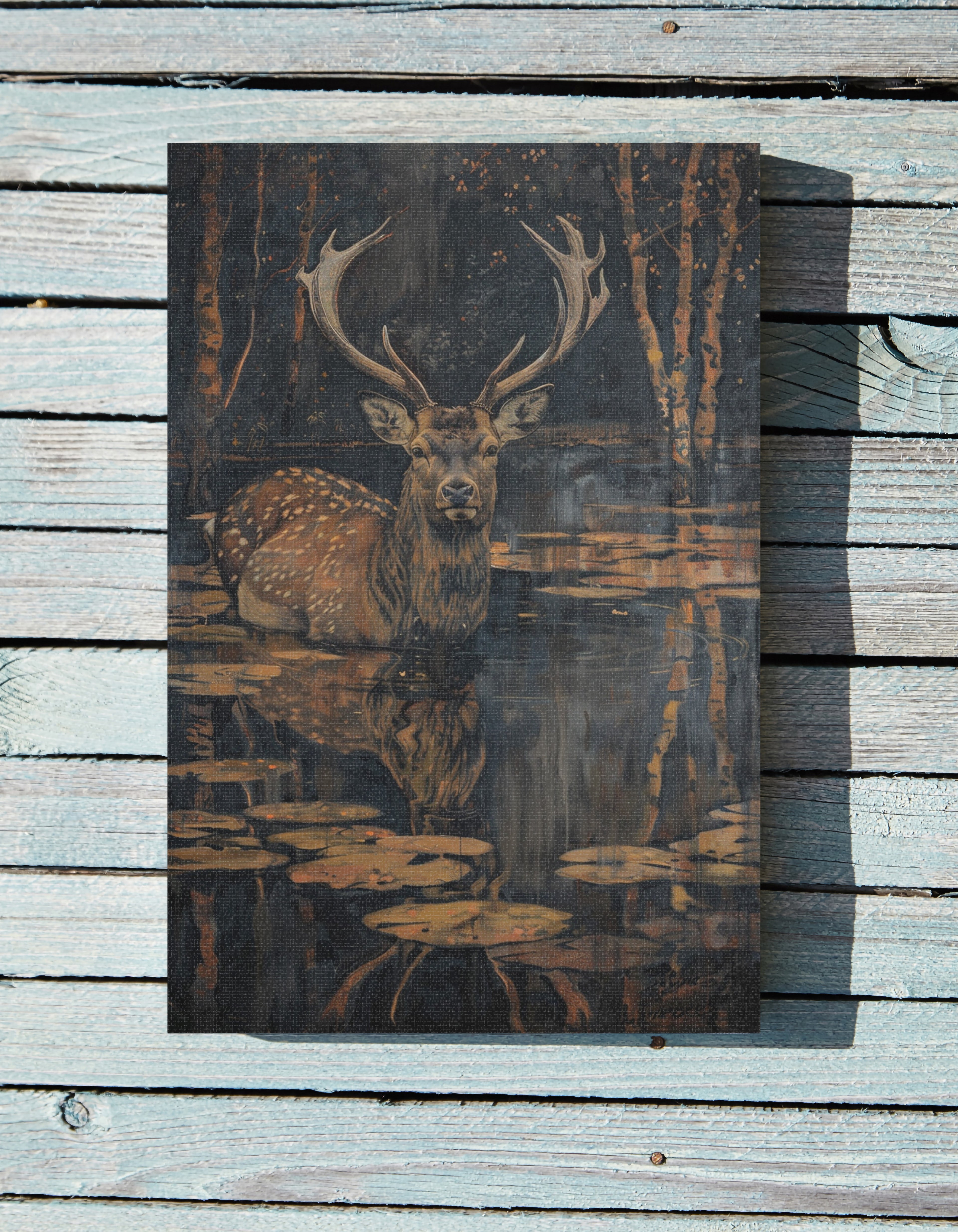 .75" Matte Canvas - Twilight Stag Reflection