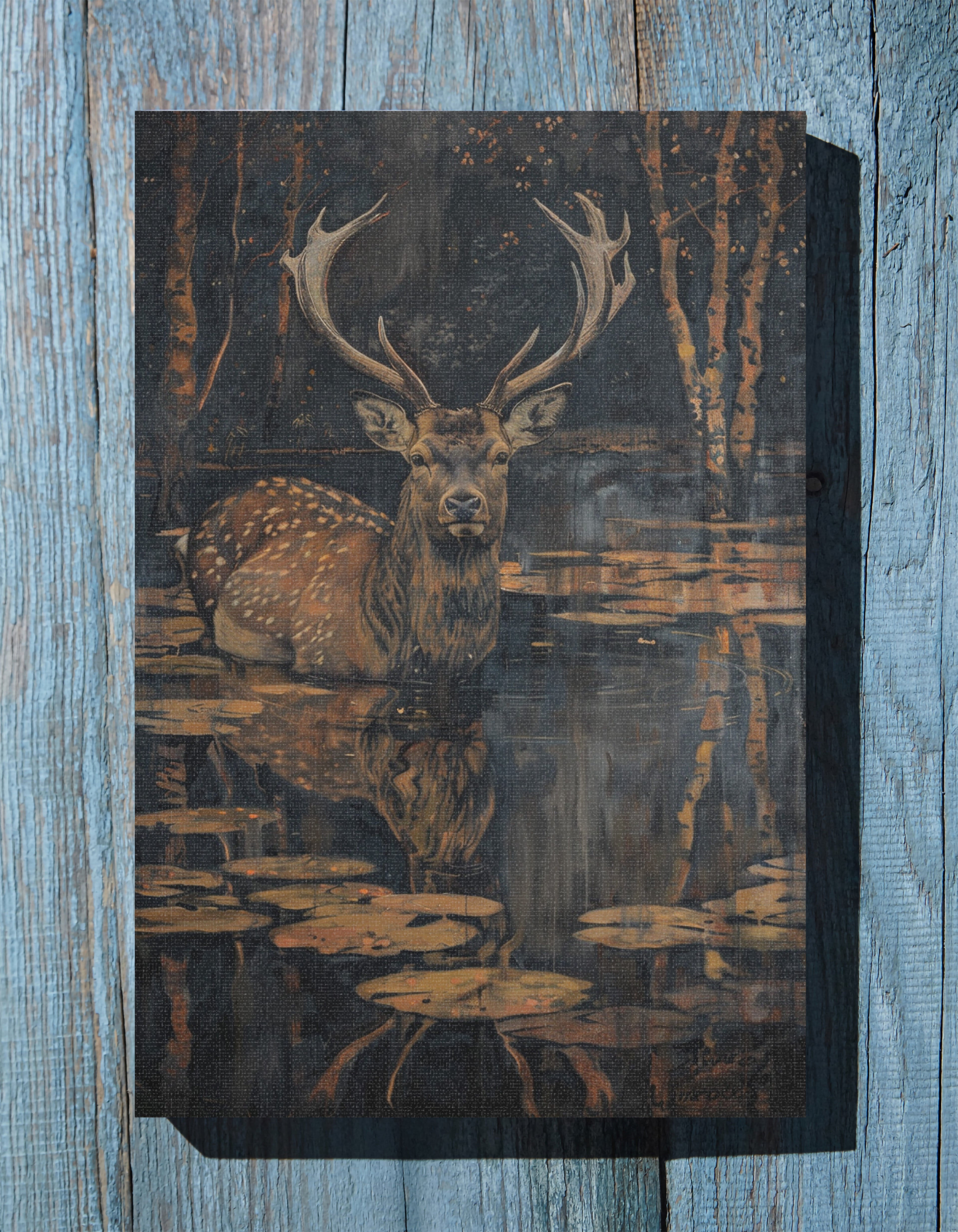 .75" Matte Canvas - Twilight Stag Reflection
