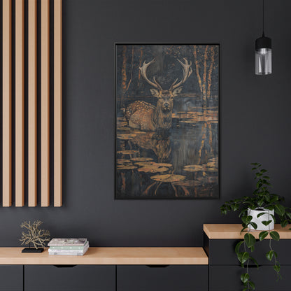 Framed Canvas - Twilight Stag Reflection