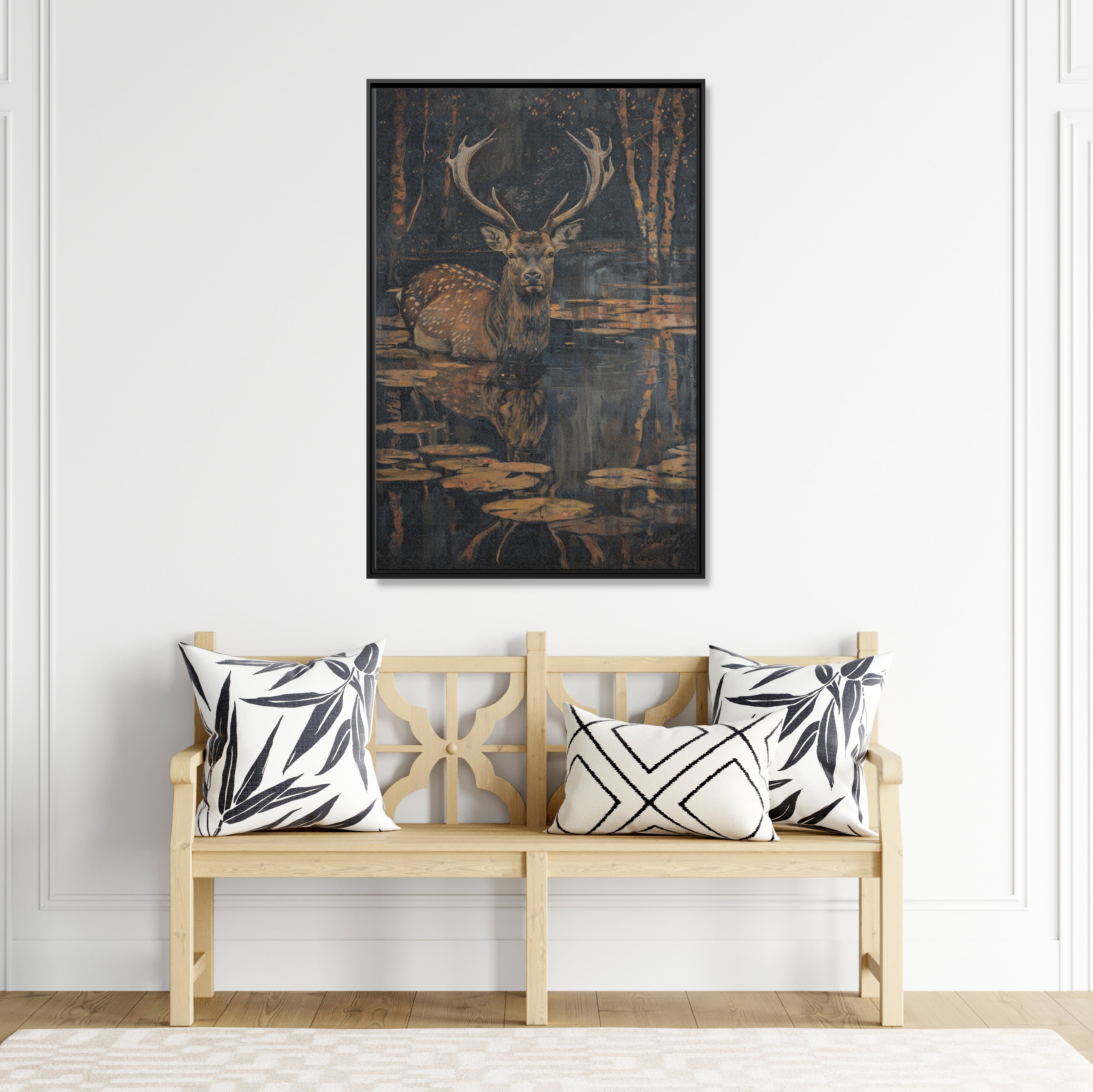 Framed Canvas - Twilight Stag Reflection