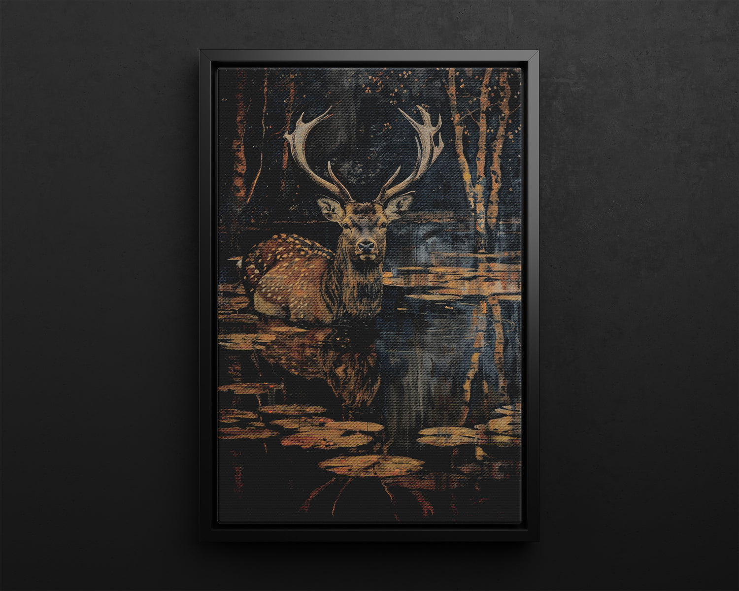 Framed Canvas - Twilight Stag Reflection