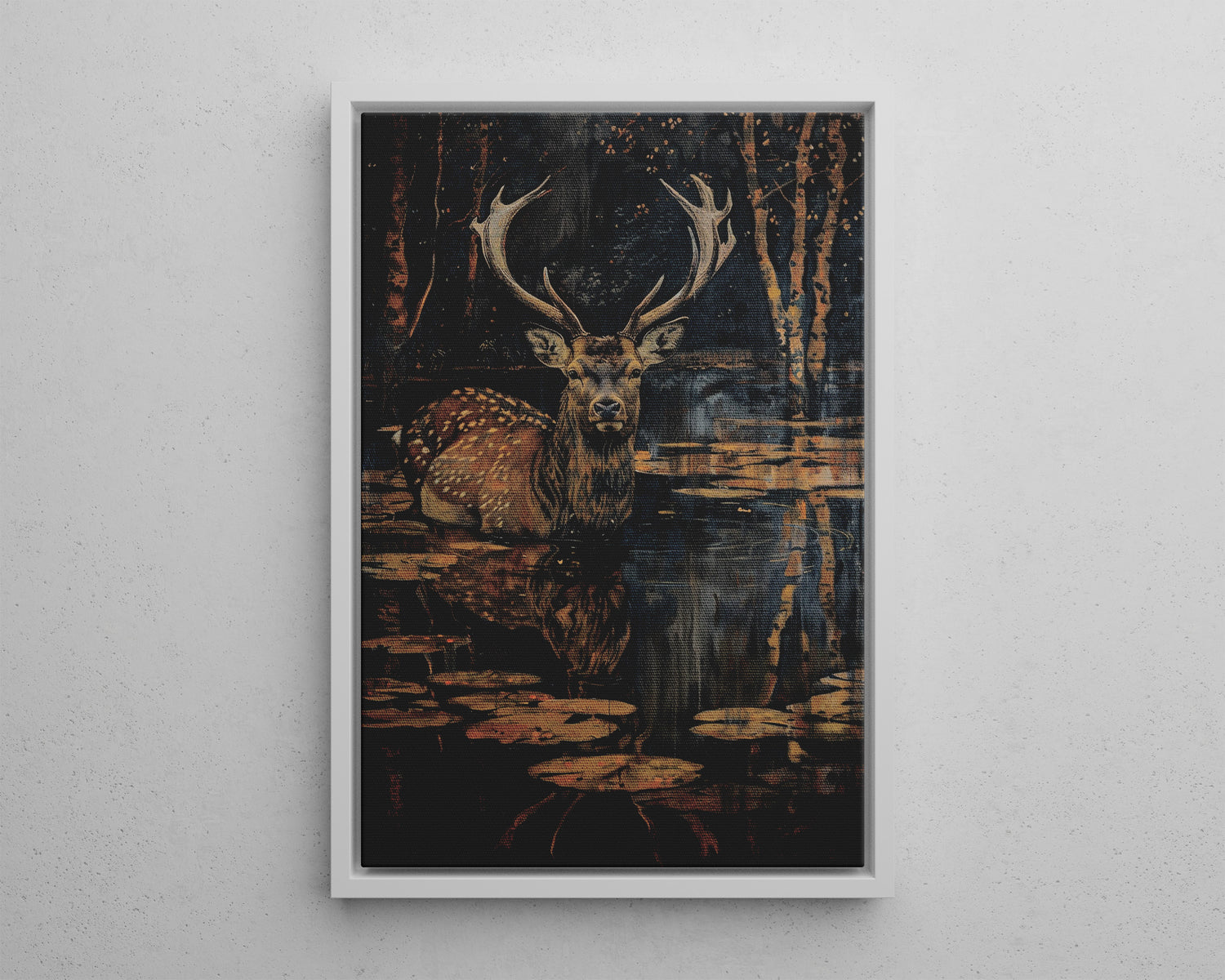 Framed Canvas - Twilight Stag Reflection