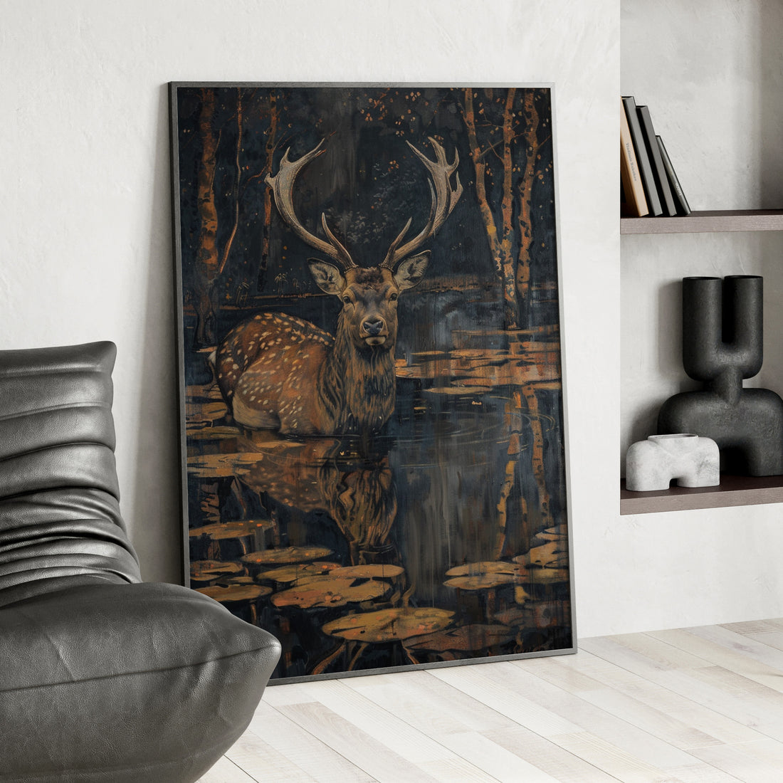 Framed Paper Print - Twilight Stag Reflection