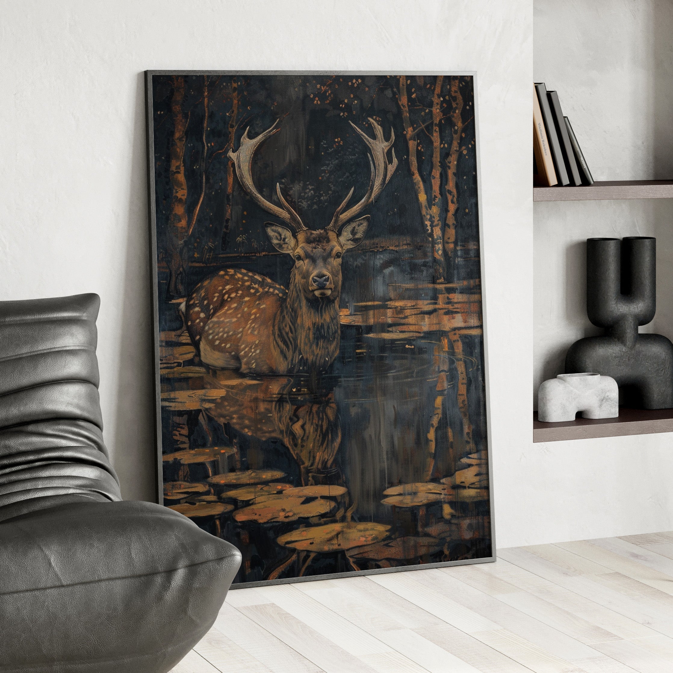 Framed Paper Print - Twilight Stag Reflection