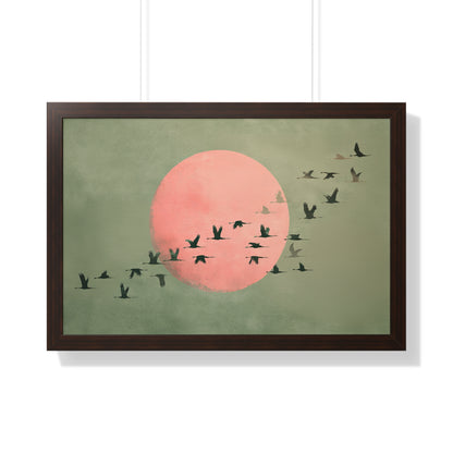 Framed Paper Print - Blush Moon Bird Migration