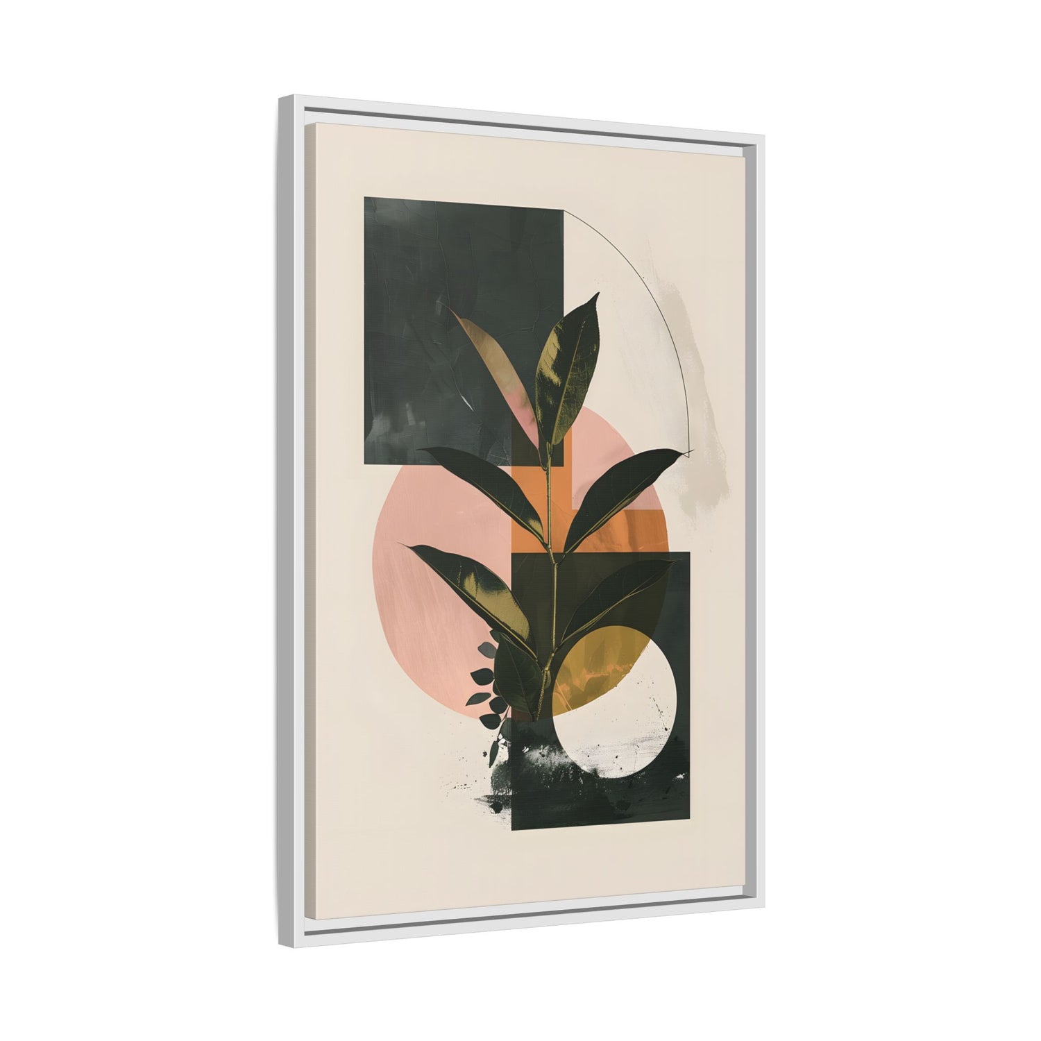 Framed Canvas - Blush Geometry Leafscape