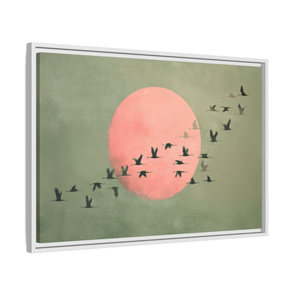 Framed Canvas - Blush Moon Bird Migration