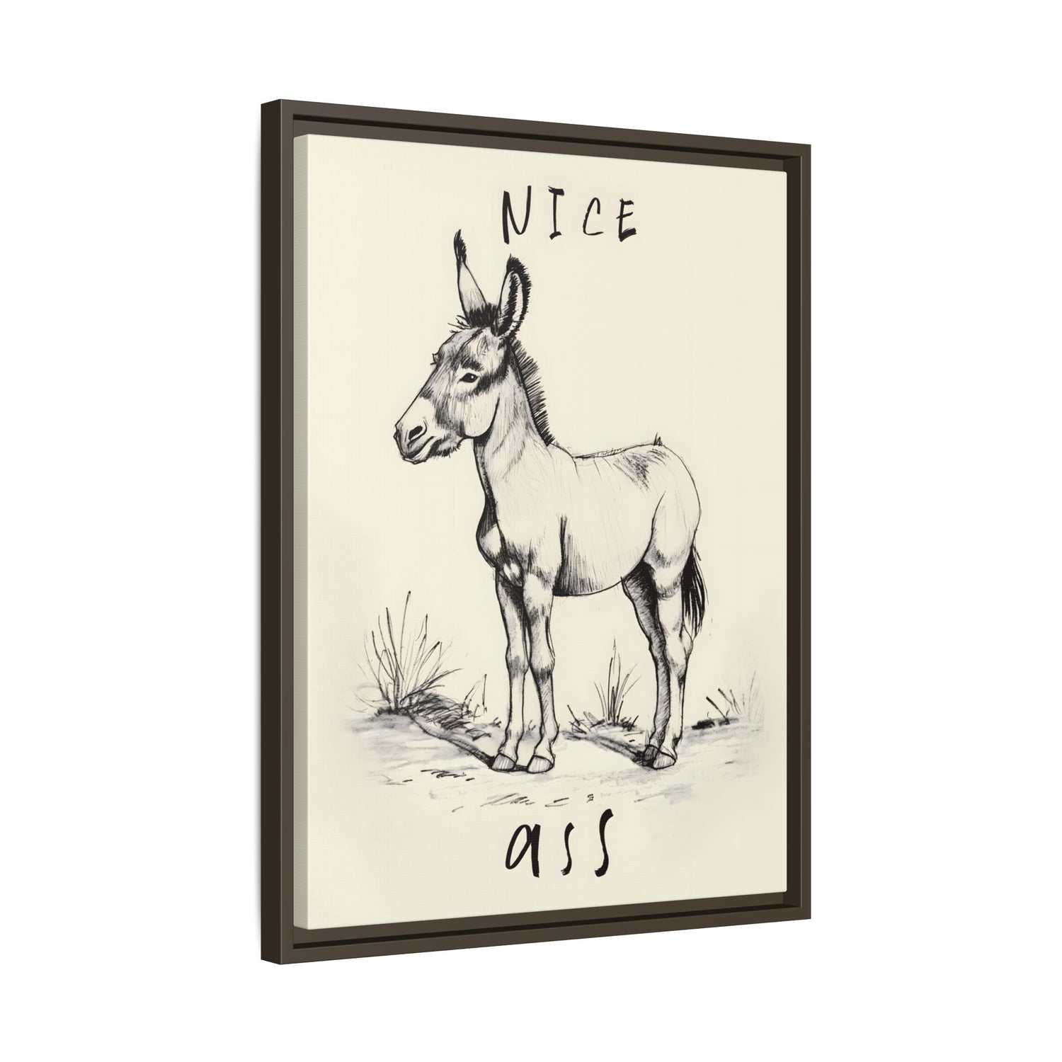 Framed Canvas - Donkey Line Art Humor