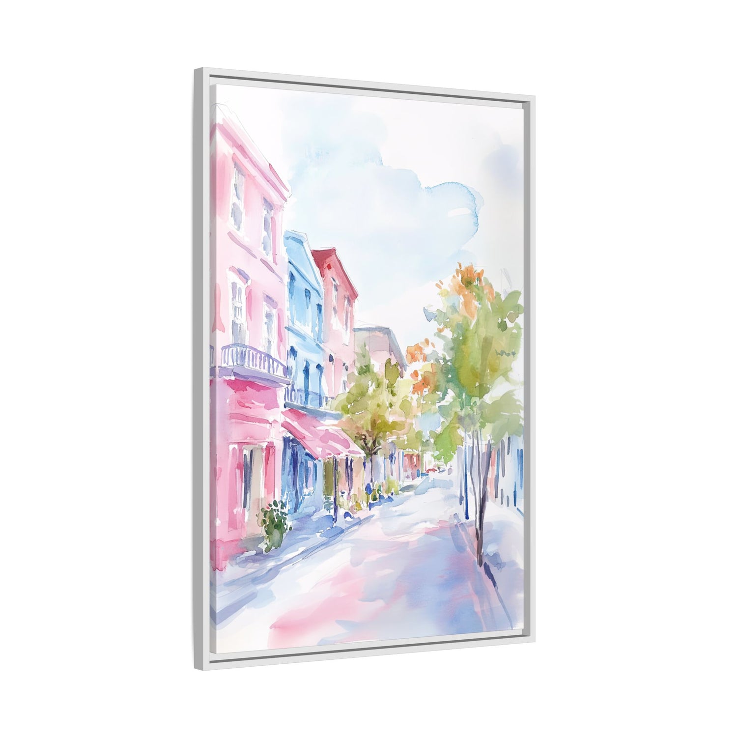 Framed Canvas - Pastel Charleston Street Scene