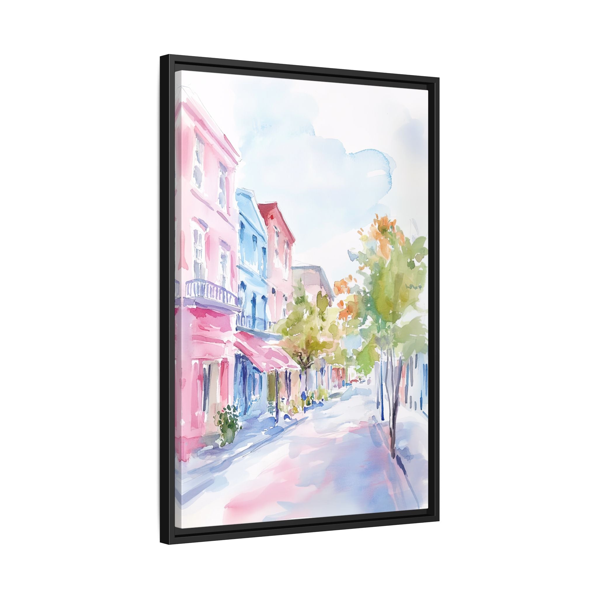 Framed Canvas - Pastel Charleston Street Scene