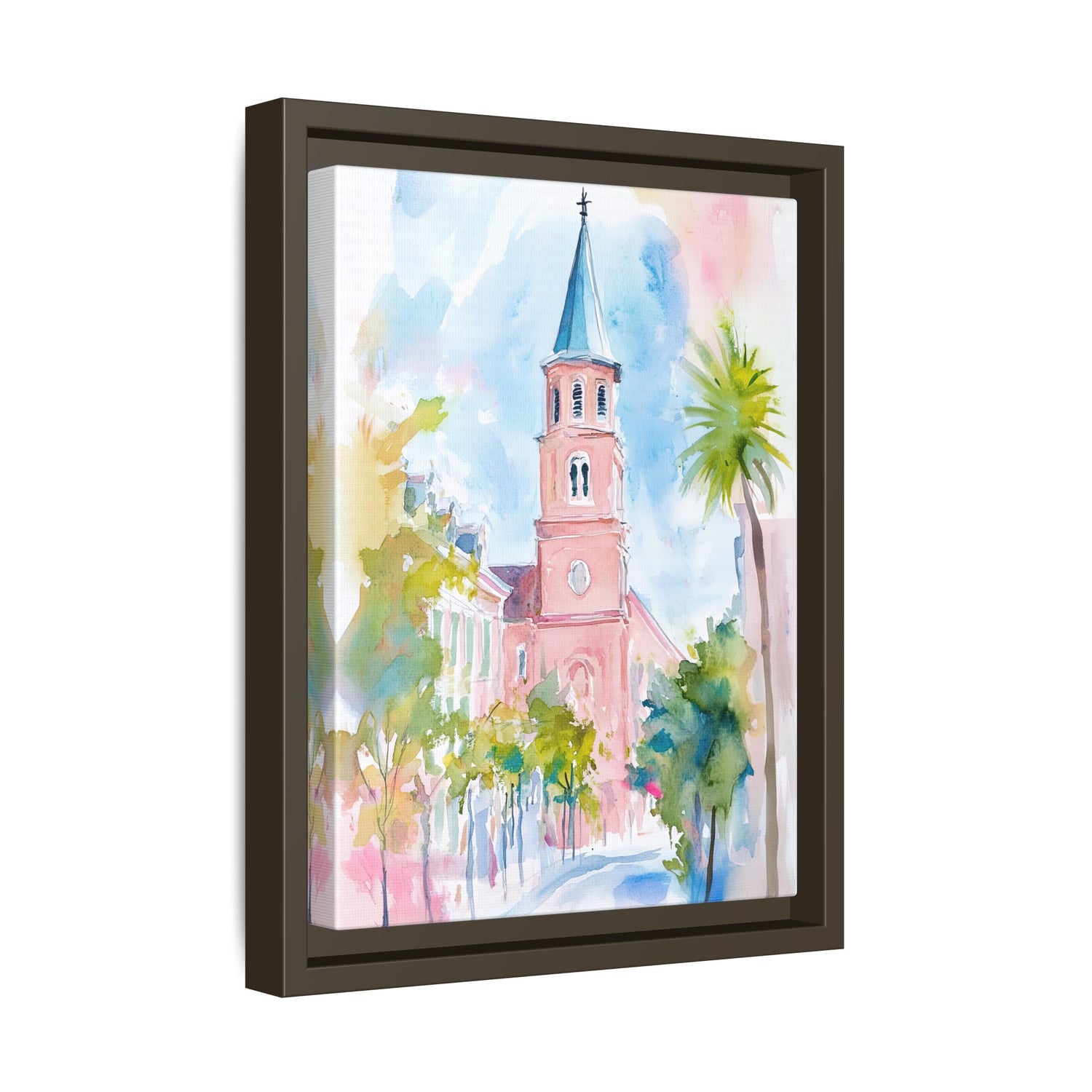 Framed Canvas - Charleston Steeple in Pastel Haze