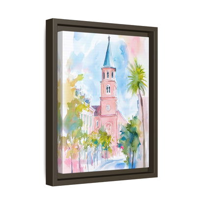 Framed Canvas - Charleston Steeple in Pastel Haze